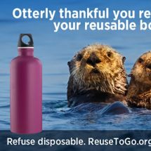 Bay Area Recycling Outreach Coalition ad promoting reusable bottles shows female otter with pup in ocean